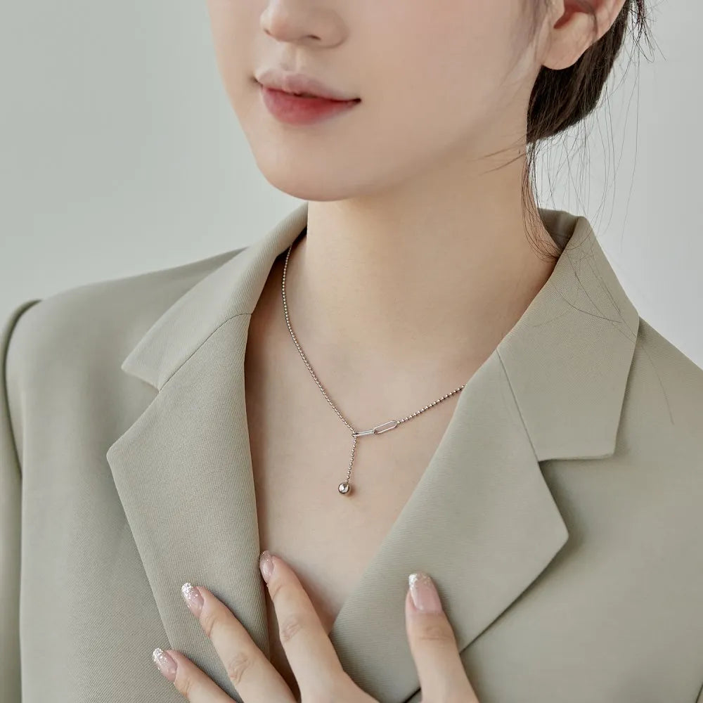 Silver Paper Clip Pendant Necklace