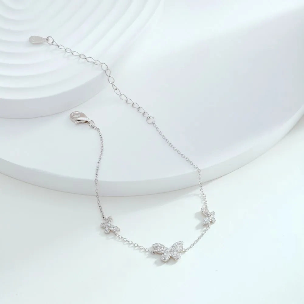Silver Zircon Round Cut Butterfly Chain Bracelet