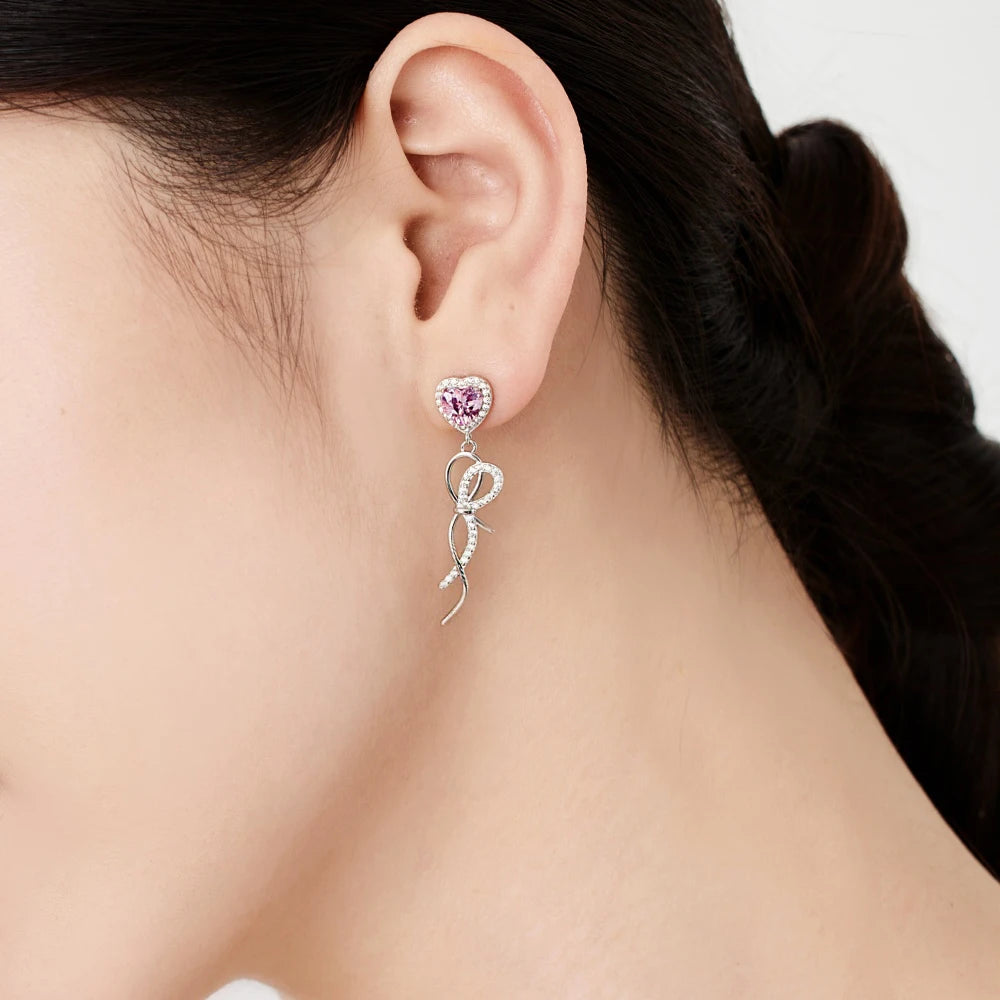 Silver Zircon Heart Cut Dangle Tassel Drop Earrings