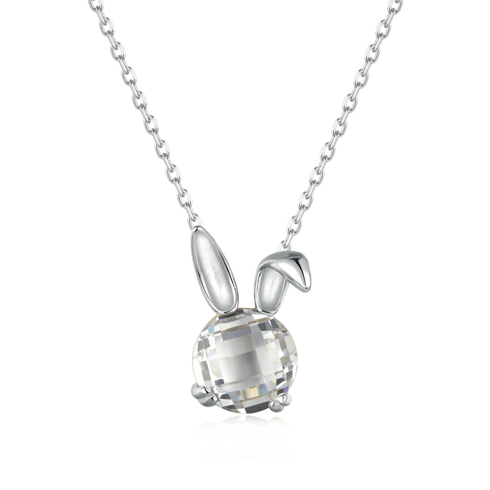 Silver Crystal Round Cut Bunny Pendant Necklace