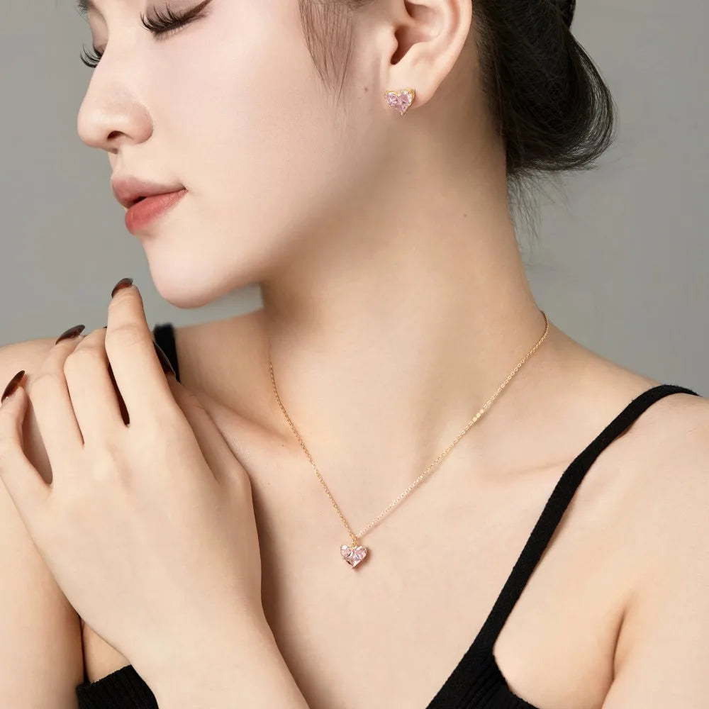 Silver Zircon Princess Cut Heart Ear Studs