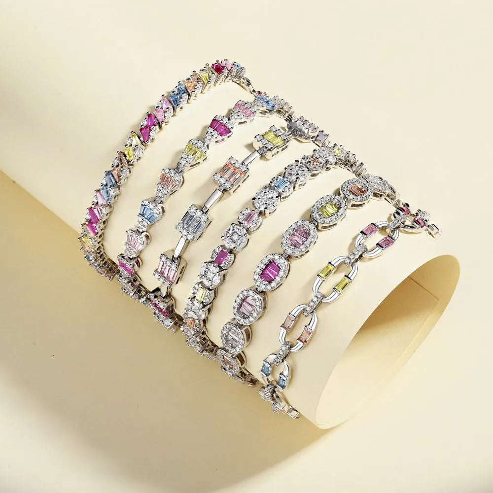 Silver Zircon Tapered Baguette Cut Pear Tennis Bracelet