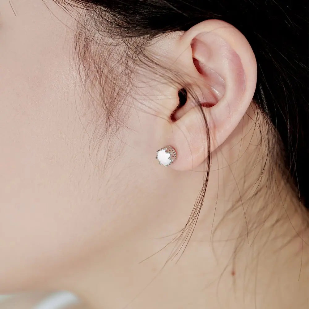 Silver Opal Round Cut Wrapped Ear Studs