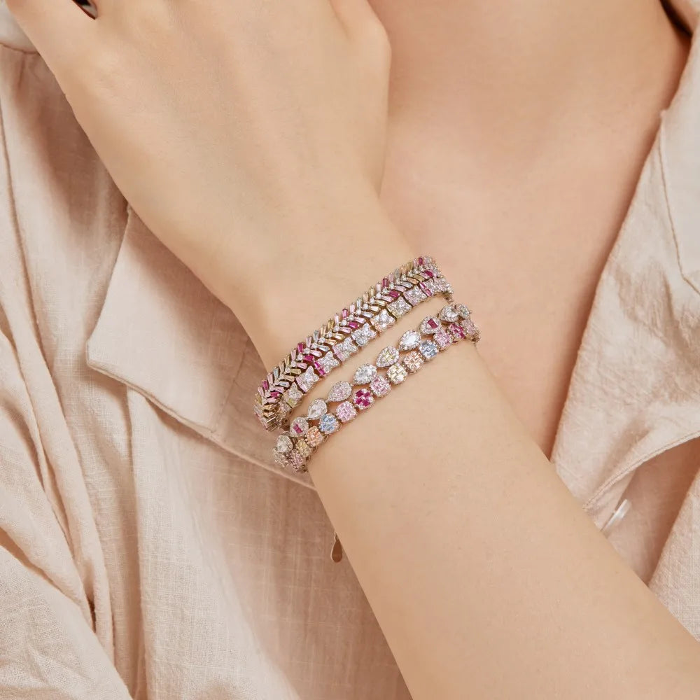 Silver Zircon Tapered Baguette Cut Pillow Tennis Bracelet