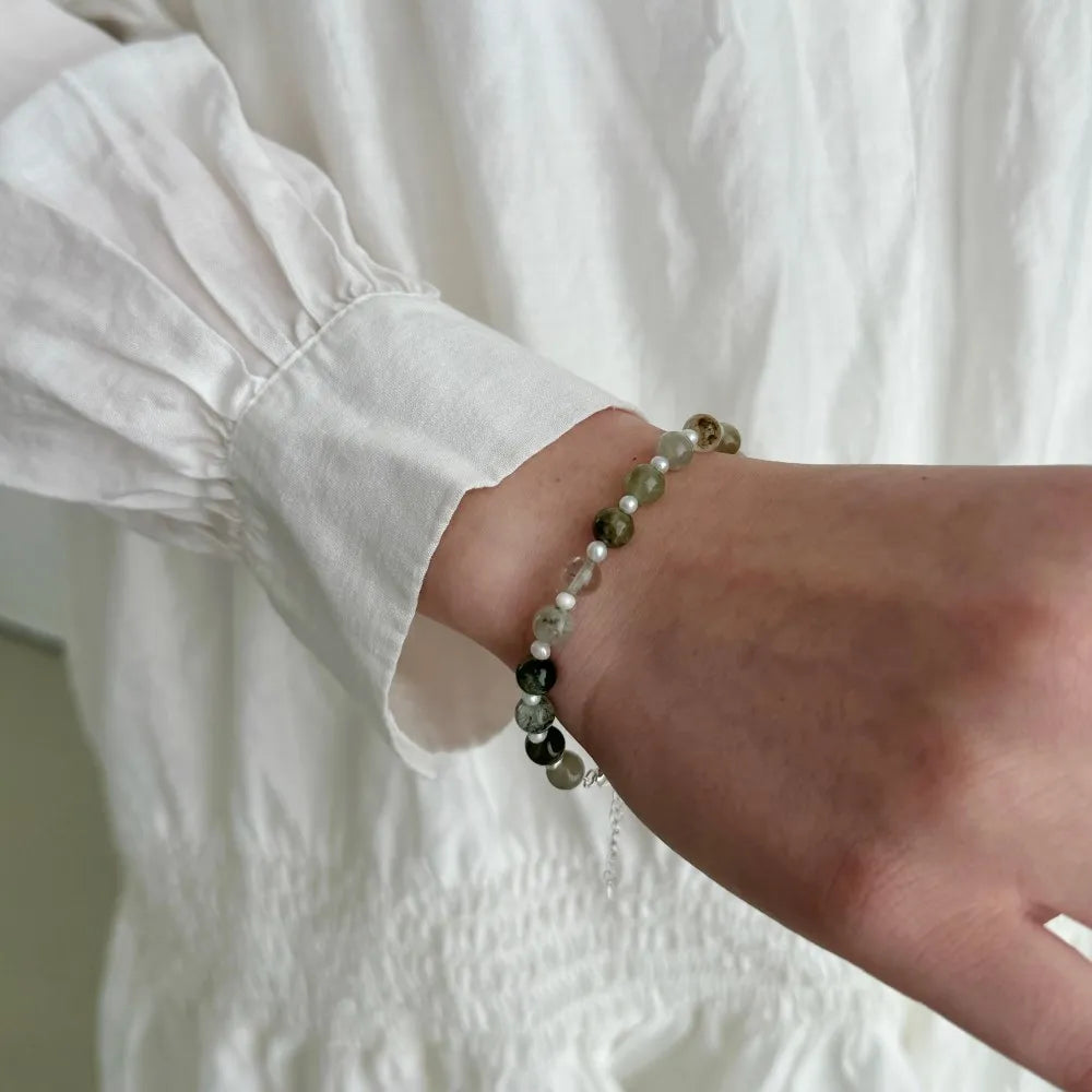 Silver Crystal Round Cut Simple Beaded Bracelet