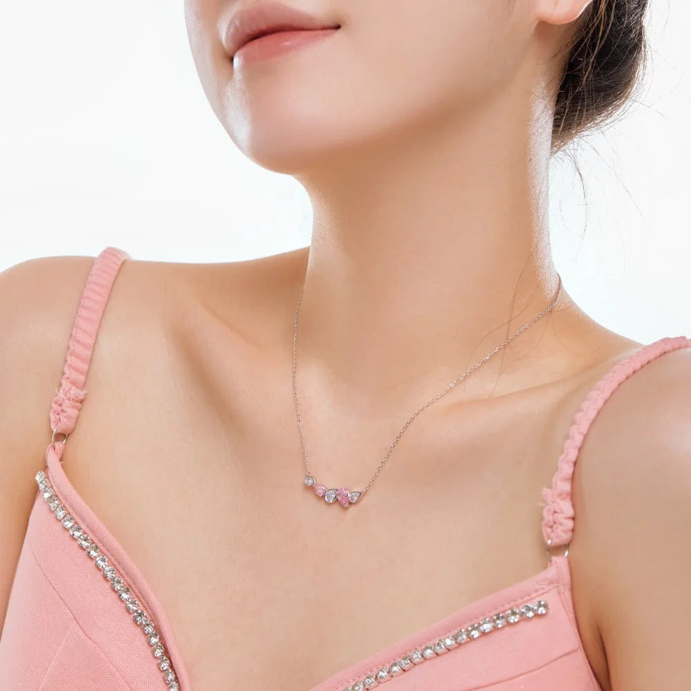 Silver Zircon Pear Cut Multi Shape Bar Necklace