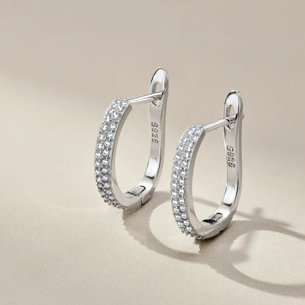 Silver Zircon Round Cut Iced Wrapped Huggie Earrings