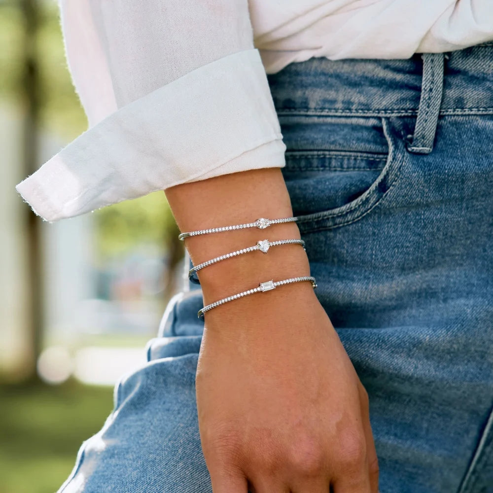 Silver Zircon Pear Cut Iced Tennis Bracelet