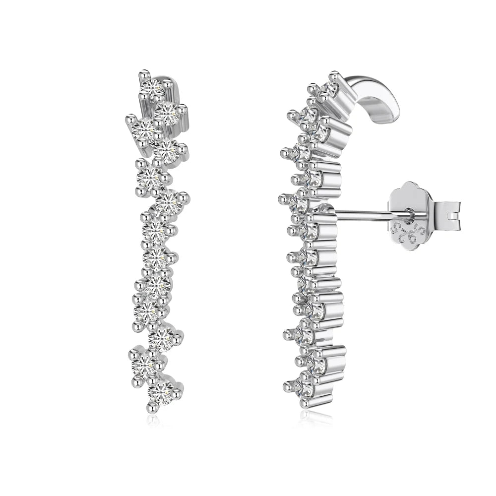 Silver Zircon Round Cut Irregular Line Ear Studs