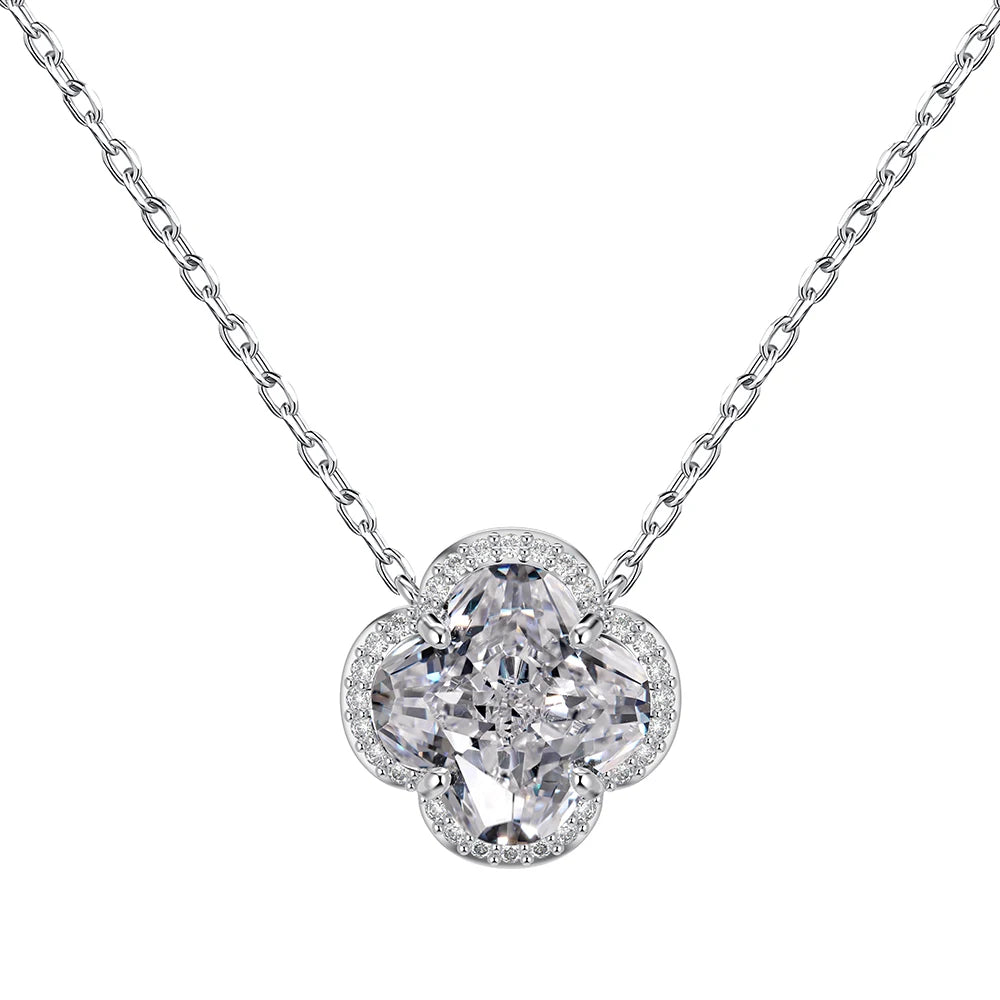 Silver Zircon Clover Cut Clover Pendant Necklace