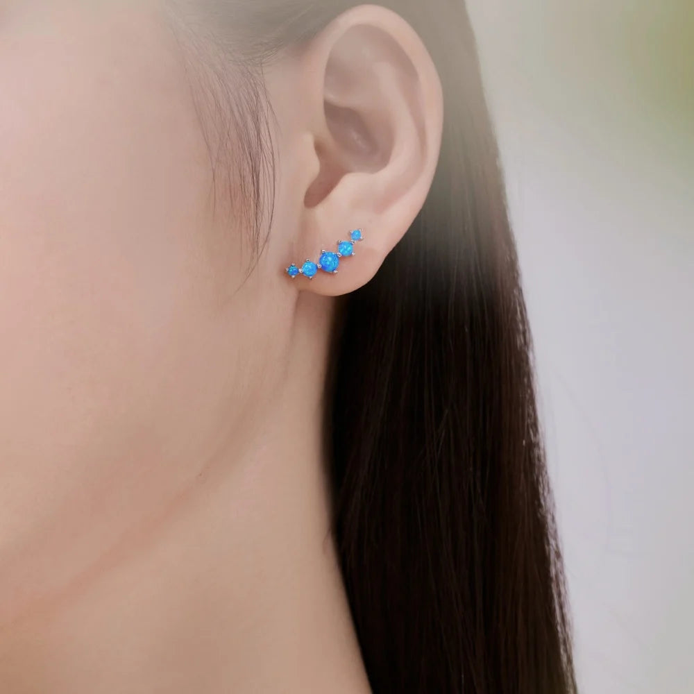 Silver Opal Round Cut Layered Ear Studs