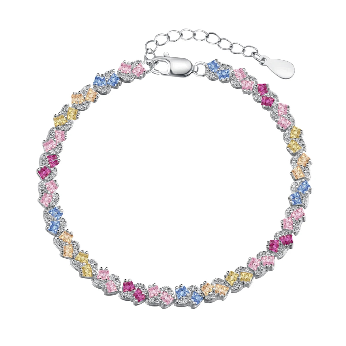 Silver Zircon Tapered Baguette Cut Twisted Multi Shape Tennis Bracelet