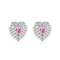 Silver Zircon Heart Cut Iced Halo Ear Studs
