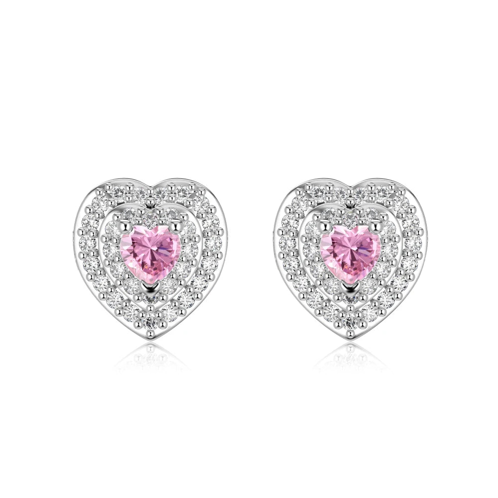 Silver Zircon Heart Cut Iced Halo Ear Studs