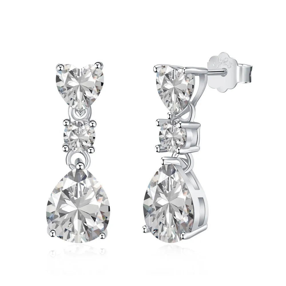 Silver Zircon Pear Cut Heart Drop Earrings