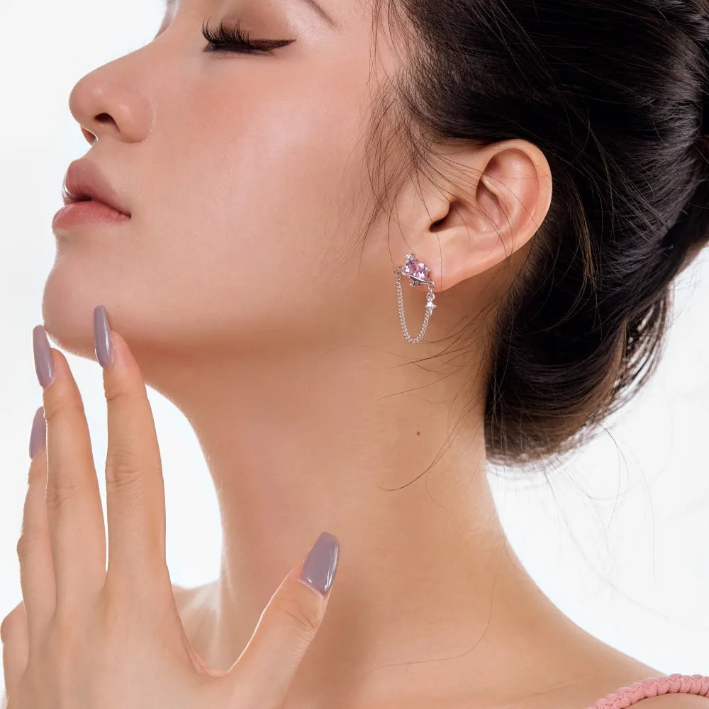 Silver Zircon Heart Cut Dangle Drop Earrings