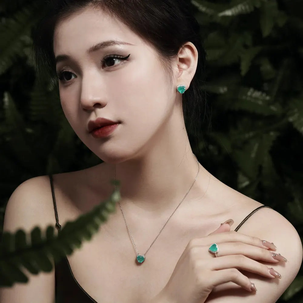 Silver Zircon Heart Cut Halo Pendant Necklace