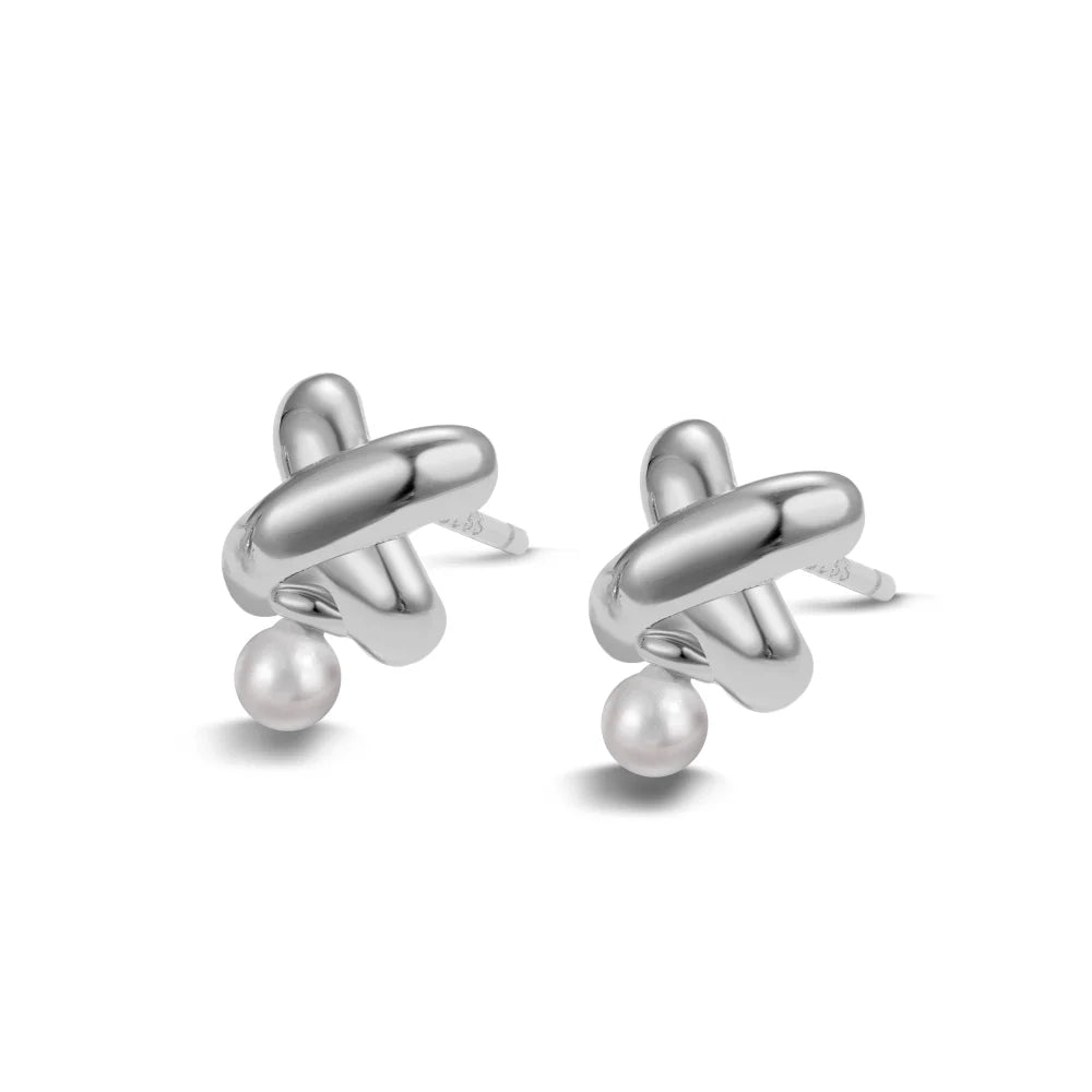 Silver Pearl Plane Ear Studs
