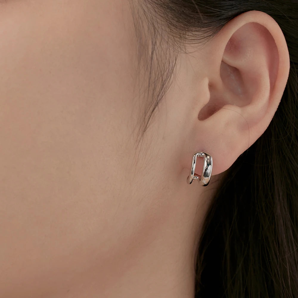 Silver Curved Twisted Huggie Earrings