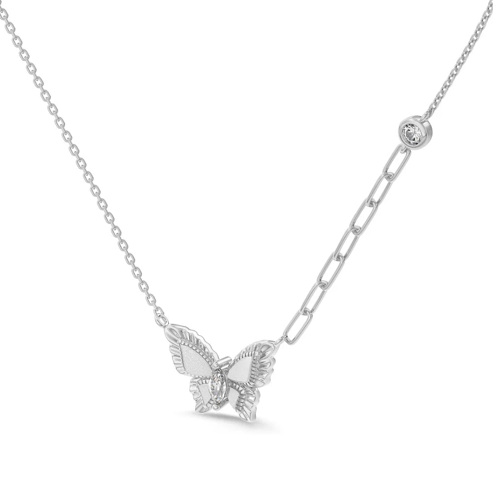 Silver Zircon Marquise Cut Single Butterfly Pendant Necklace