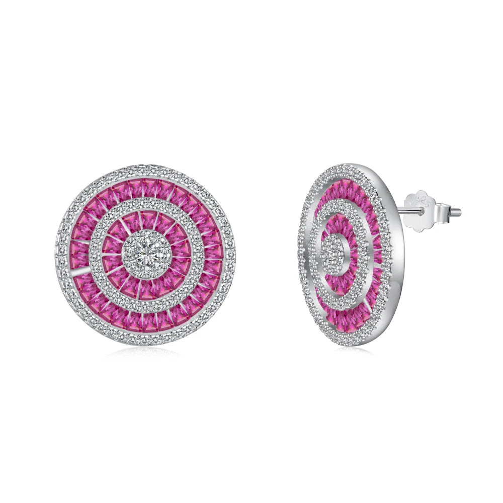 Silver Zircon Round Cut Iced Halo Ear Studs