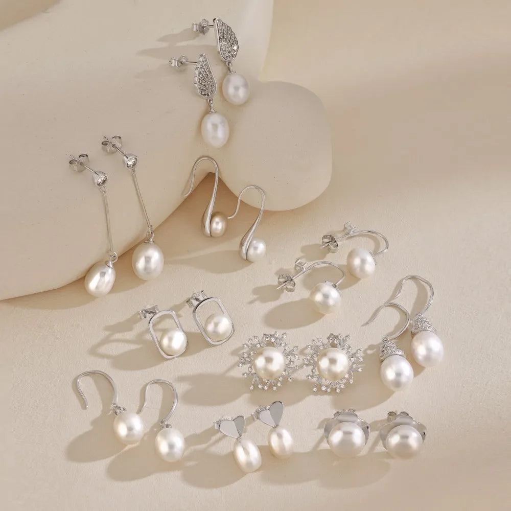 Silver Pearl Flower Ear Studs