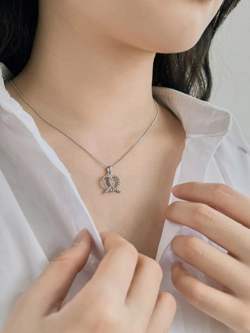 Silver Twisted Pretzel Pendant Necklace