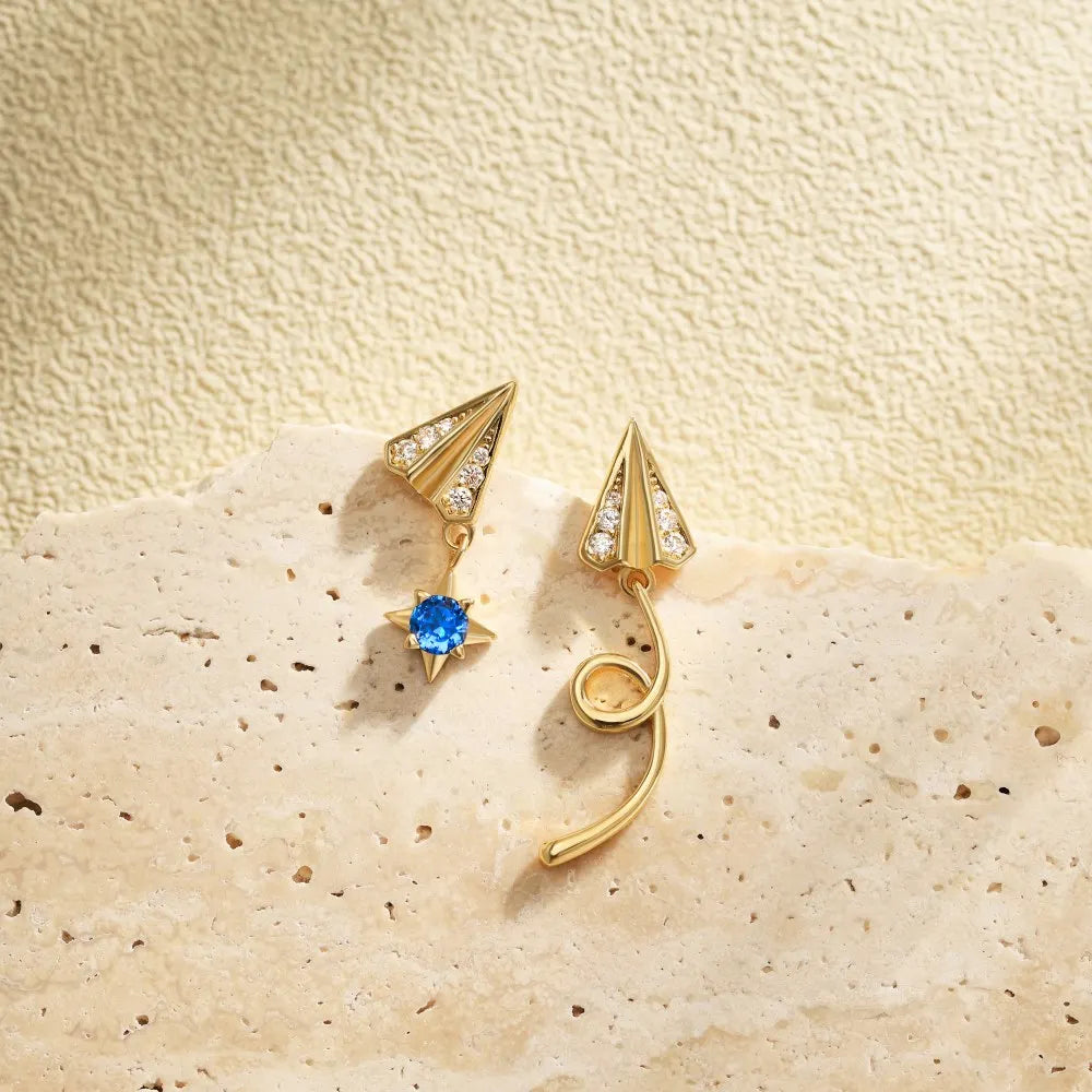 Silver Zircon Round Cut Paper Airplane Drop Earrings