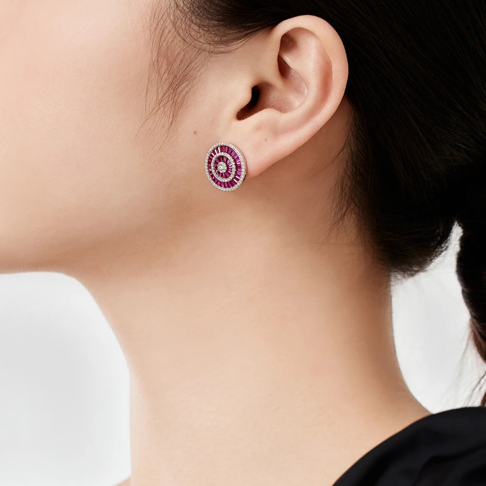 Silver Zircon Round Cut Iced Halo Ear Studs