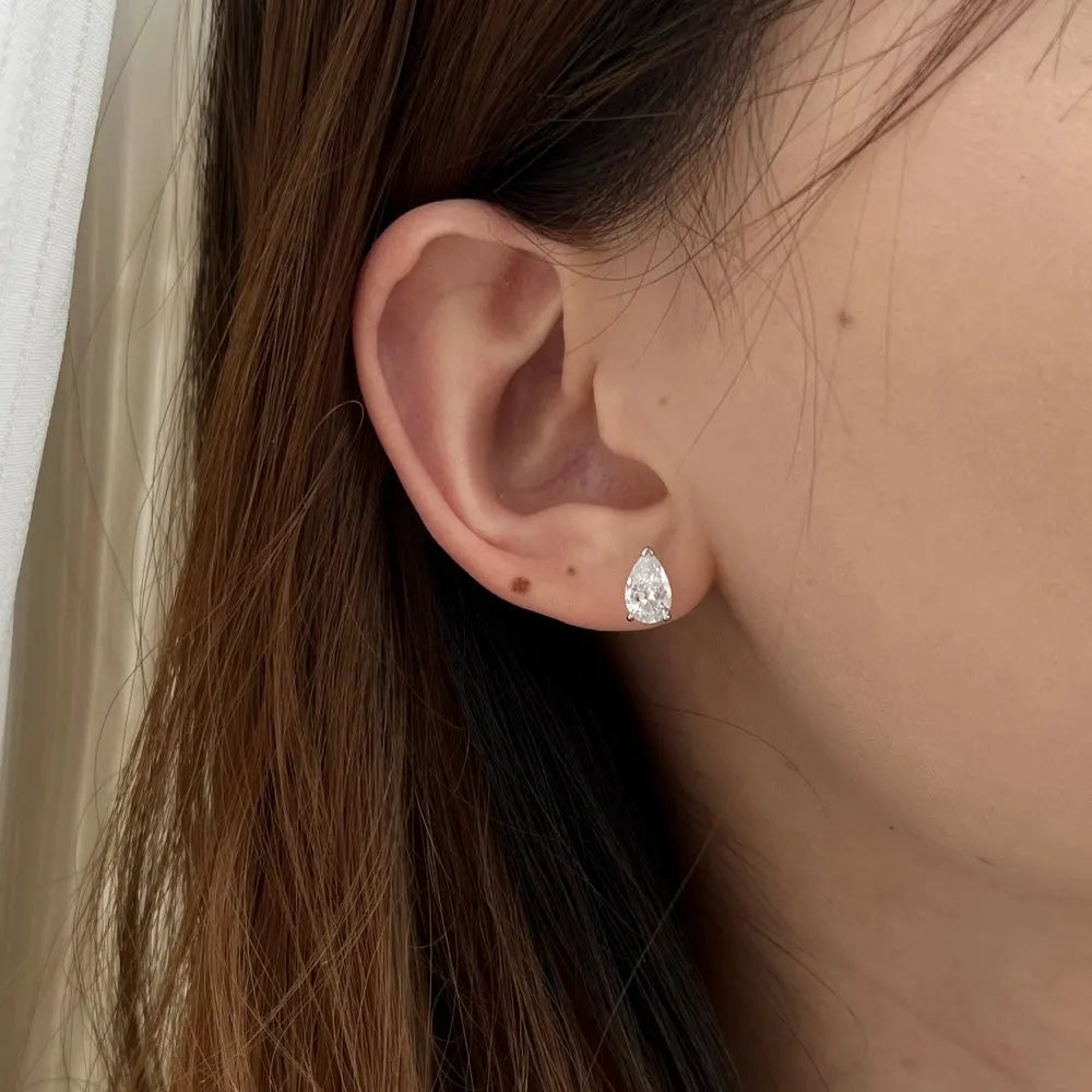 Silver Zircon Pear Cut Water Drop Ear Studs