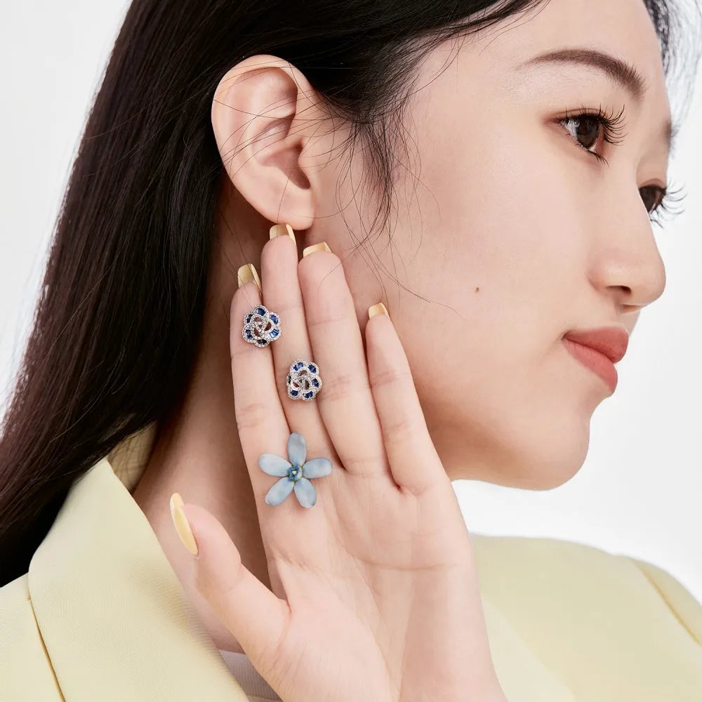 Silver Zircon Tapered Baguette Cut Iced Flower Ear Studs