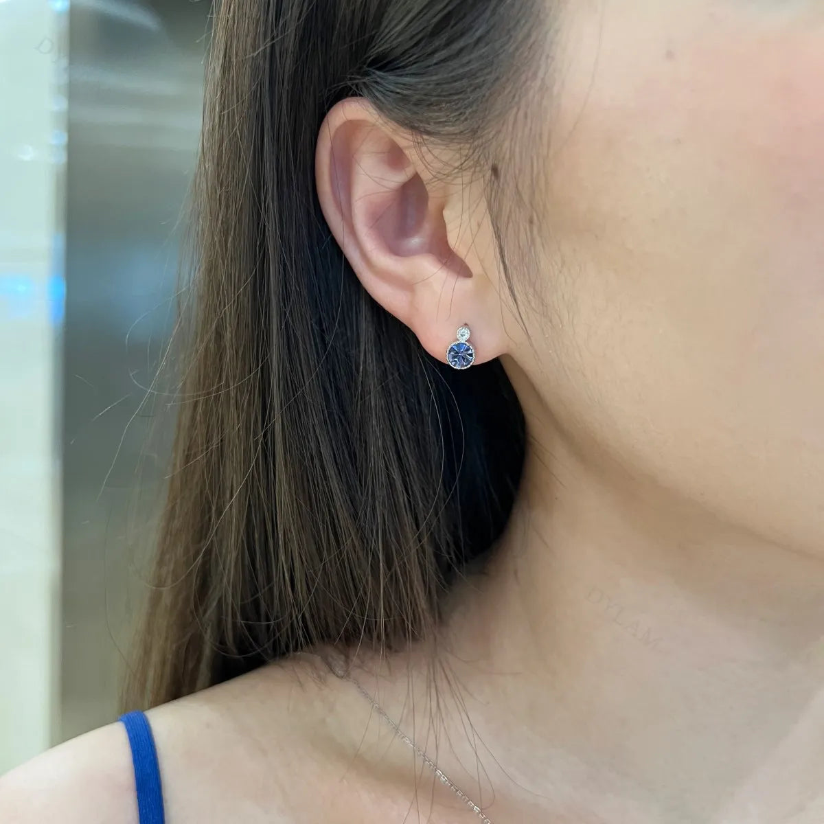 Silver Zircon Round Cut Halo Stacked Ear Studs