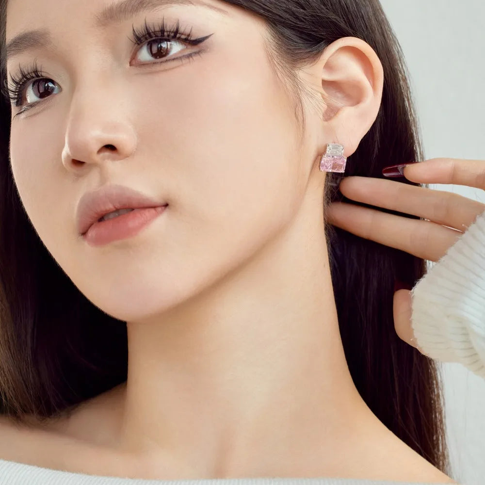 Silver Zircon Radiant Cut Stacked Ear Studs