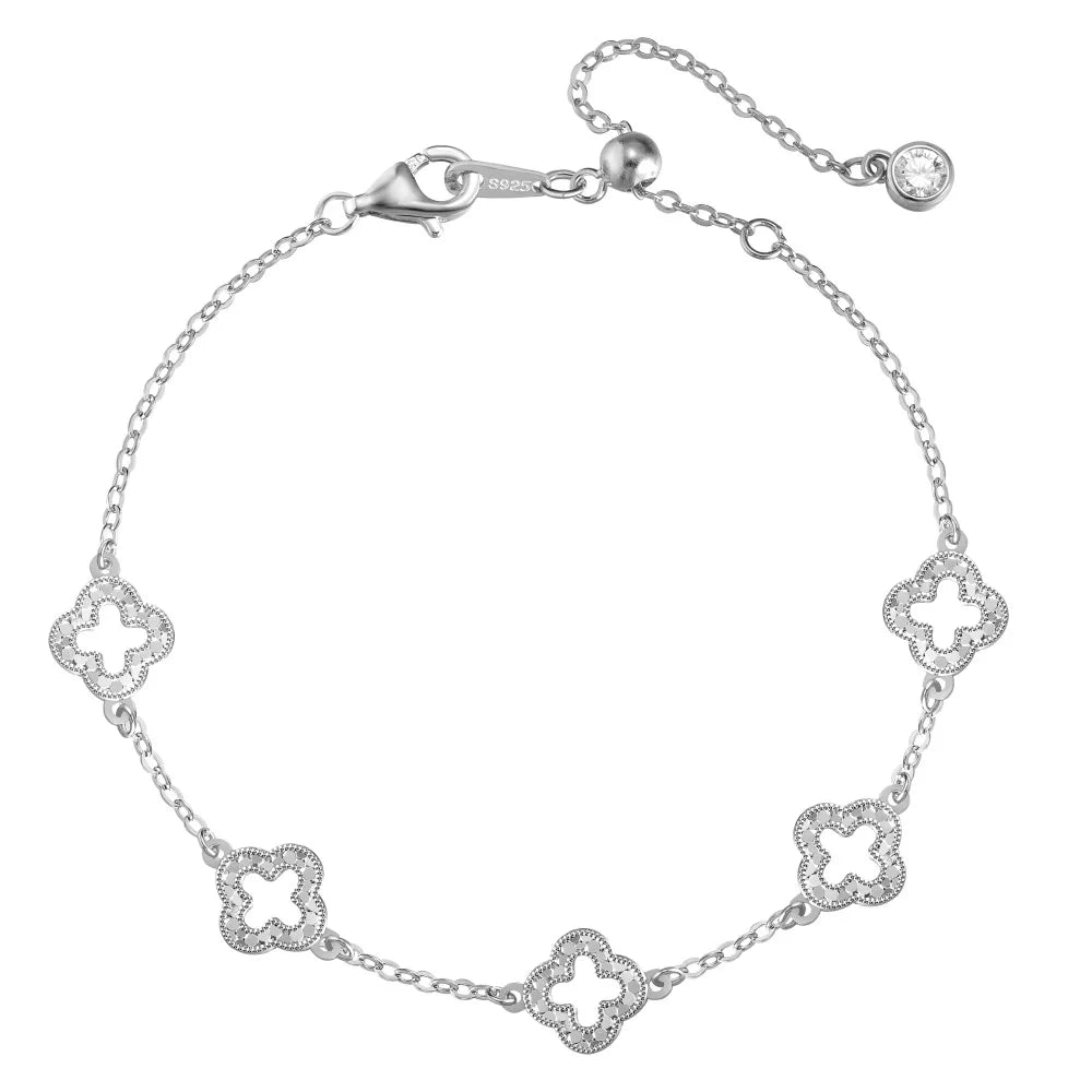 Silver Hollow Clover Charm Bracelet