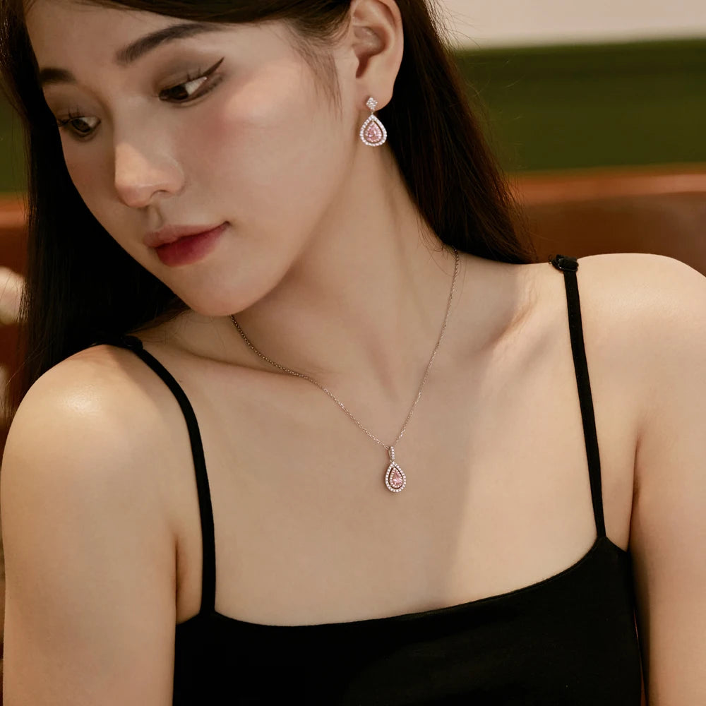 Silver Zircon Pear Cut Iced Tear Drop Earrings