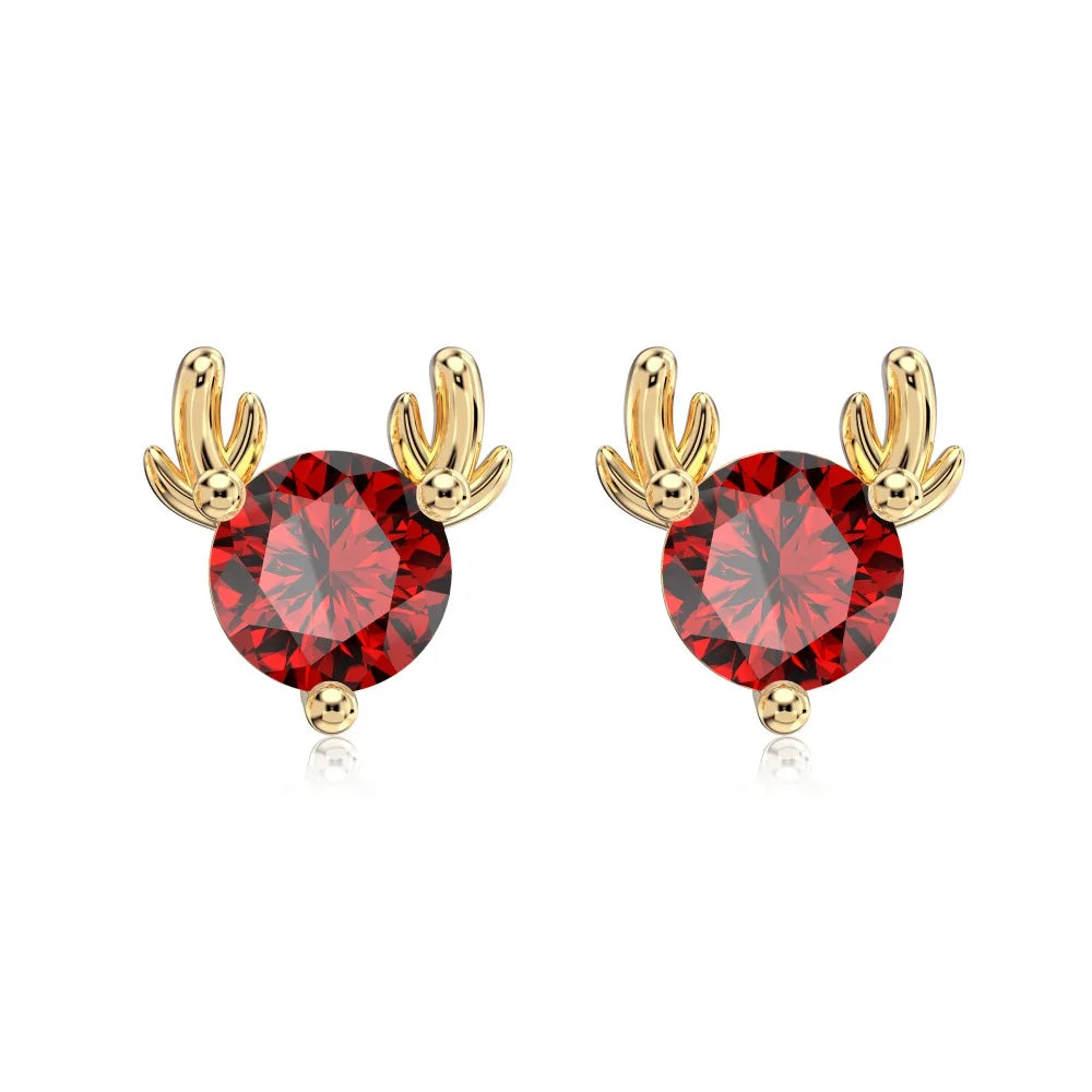 Silver Zircon Round Cut Elk Ear Studs