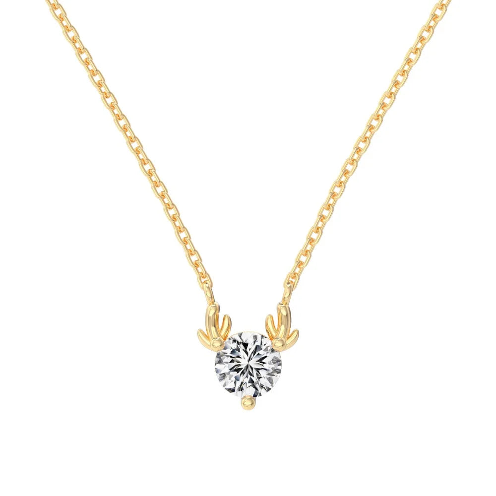 Silver Zircon Round Cut Elk Pendant Necklace