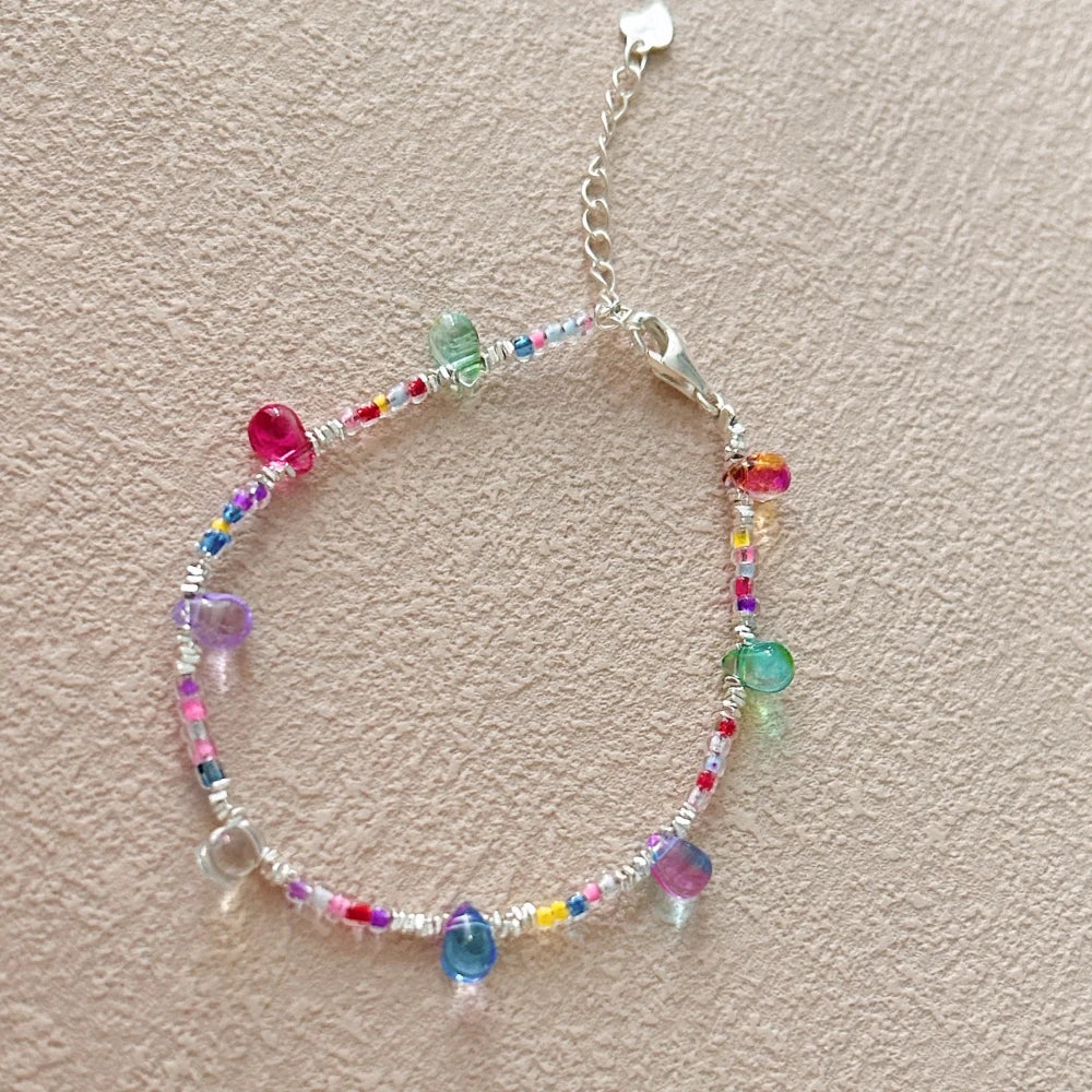 Silver Crystal Water Drop Cut Tassel Beaded Bracelet