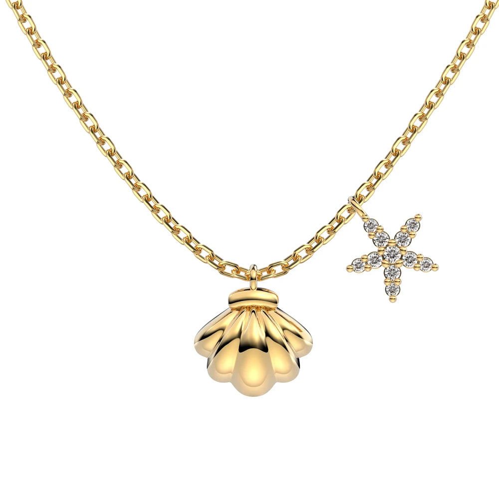 Silver Zircon Round Cut Shell Pendant Necklace