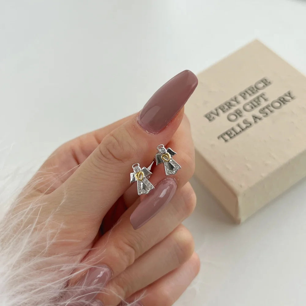 Silver Zircon Round Cut Angel Ear Studs