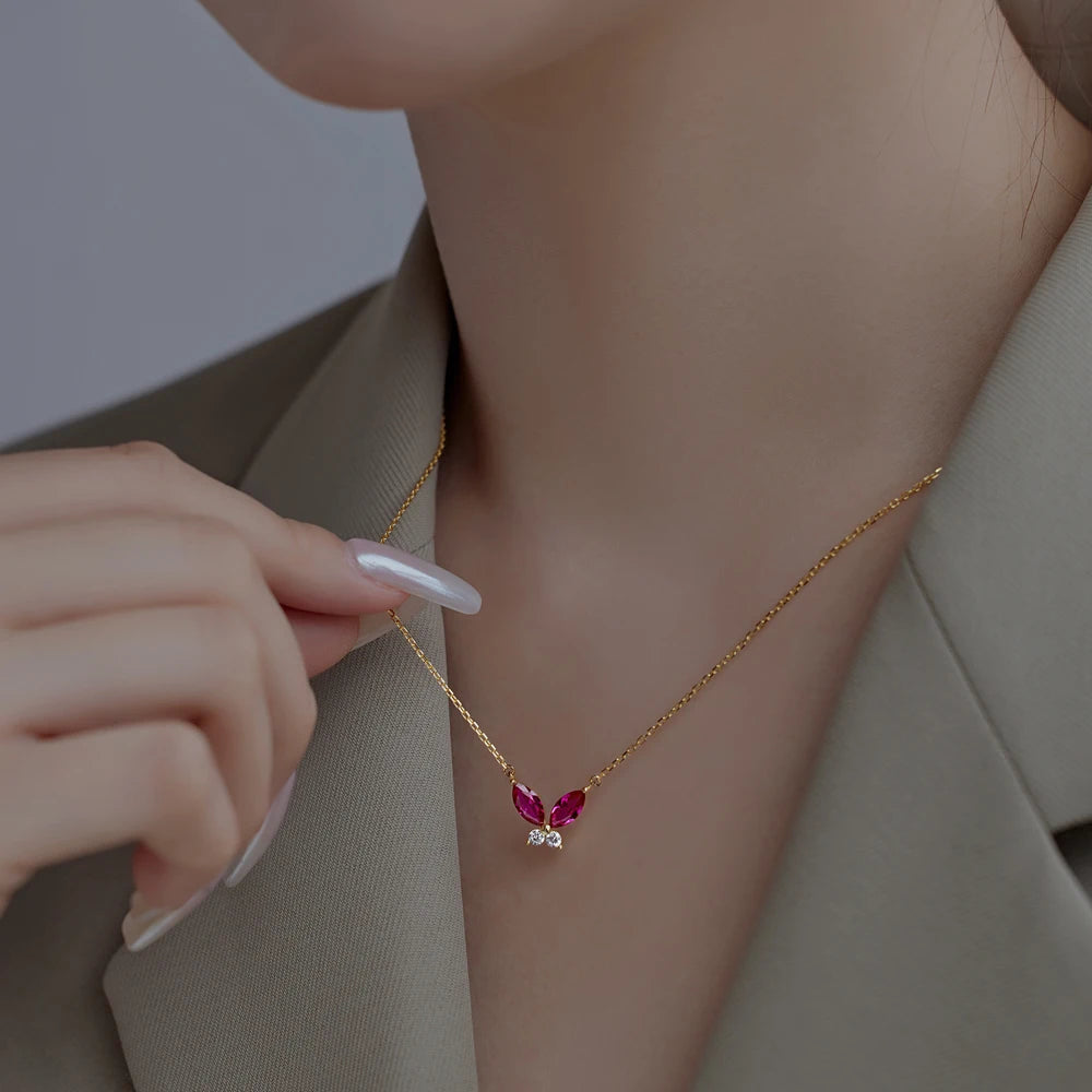 Silver Zircon Marquise Cut Butterfly Pendant Necklace