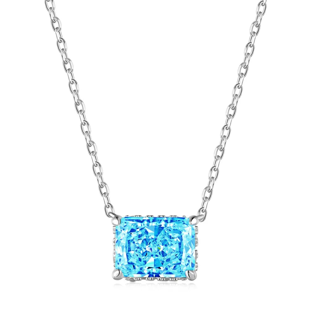 Silver Zircon Radiant Cut Single Pendant Necklace