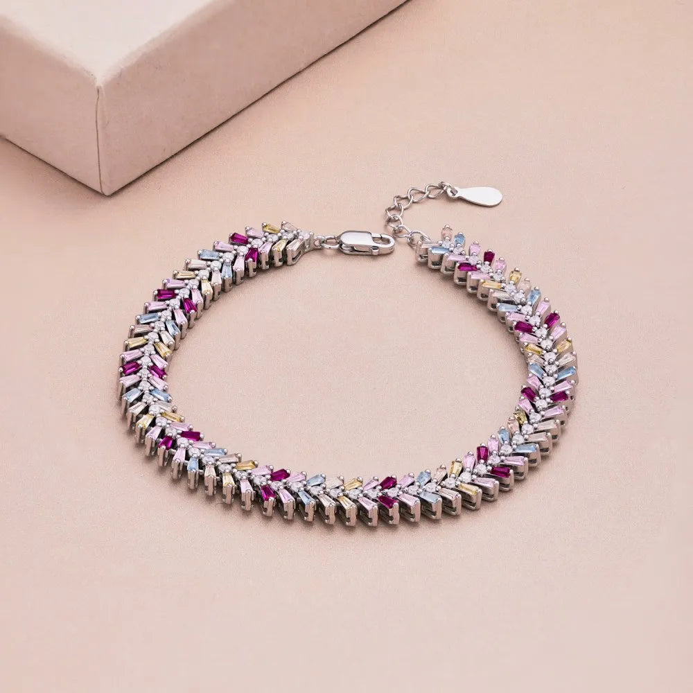 Silver Zircon Tapered Baguette Cut Wheat Tennis Bracelet