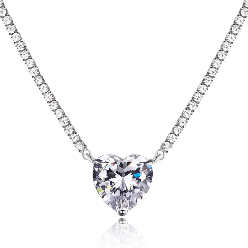 Silver Zircon Heart Cut Inlaid Tennis Necklace