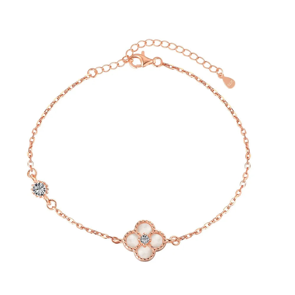 Silver Zircon Round Cut Clover Chain Bracelet