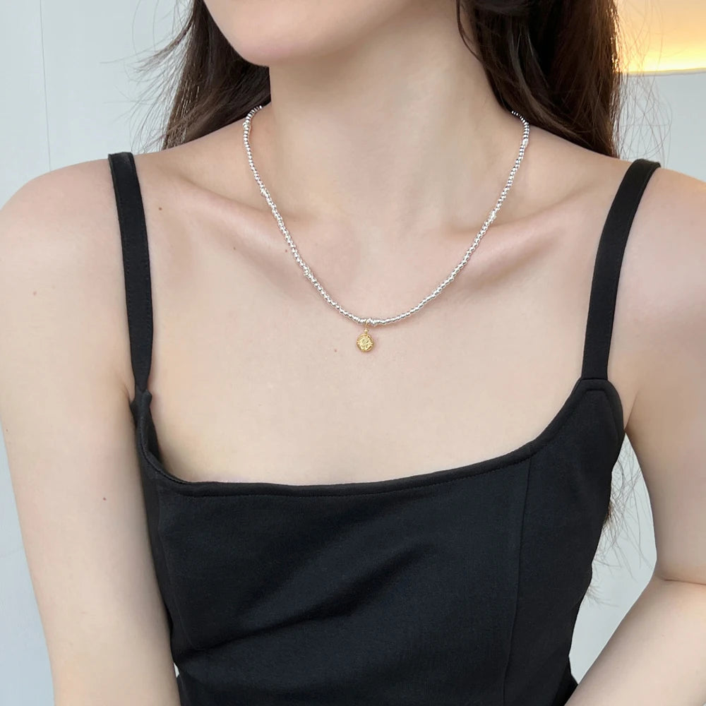 Silver Disc Beaded Necklace