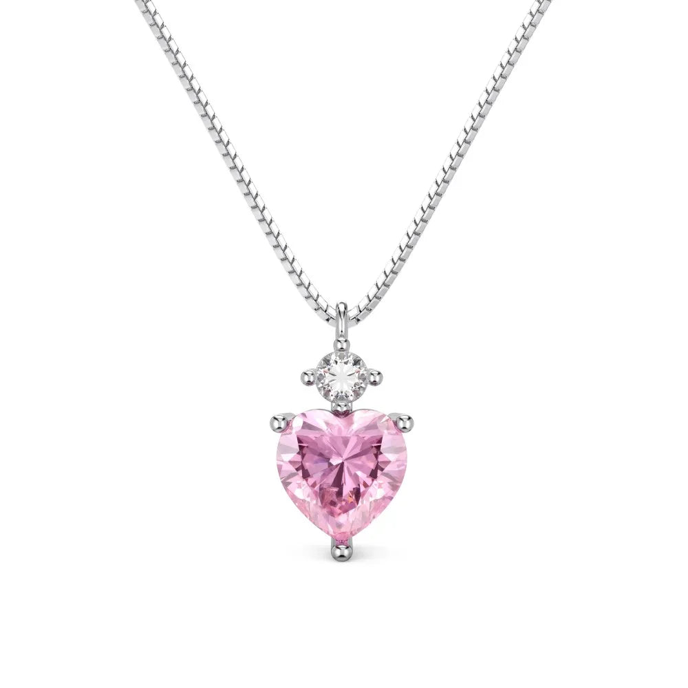 Silver Zircon Heart Cut Stacked Love Pendant Necklace