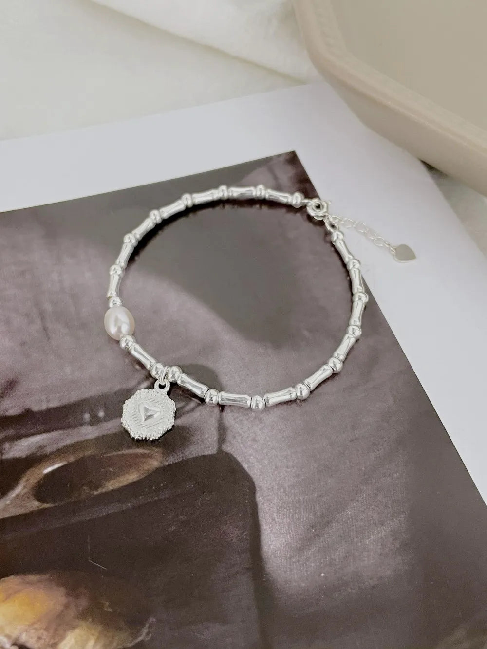 Silver Bamboo Beaded Bracelet