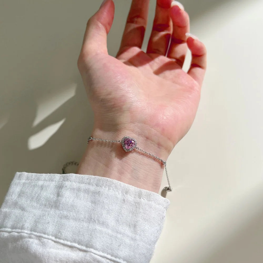 Silver Zircon Heart Cut Heart Chain Bracelet