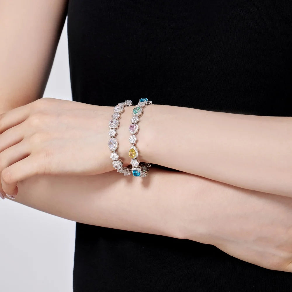 Silver Zircon Oval Cut Multi Shape Tennis Bracelet